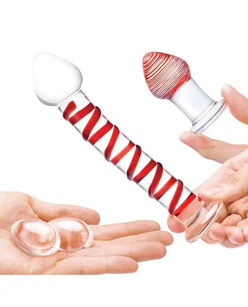 Glas 4 pc Mr. Swirly Set with Glass Kegel Balls & 3.25" Butt Plug Glas