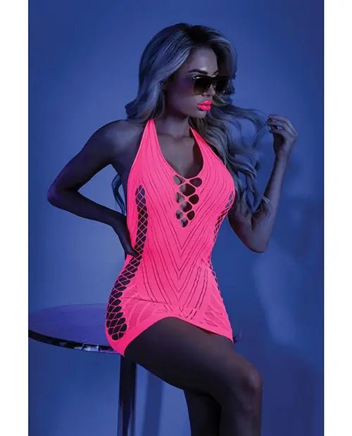Glow Black Light Net Halter Dress Neon Fantasy Lingerie