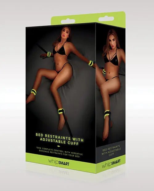 Glow in the Dark Bed Restraint Set with Adjustable Hand Cuffs Whip Smart