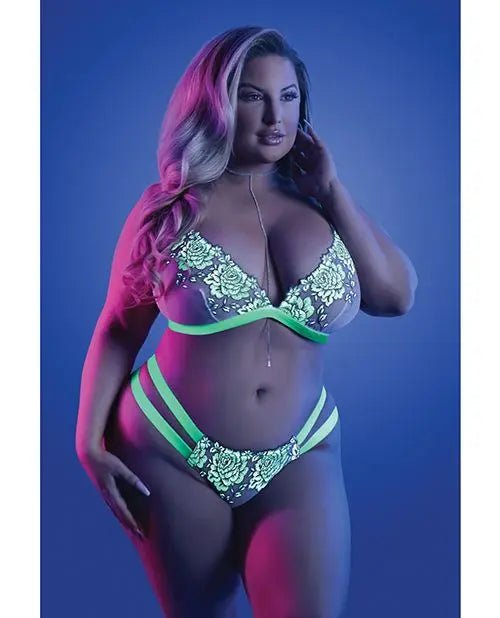 Glow Night Vision Glow in the Dark Bralette & Cage Panty Fantasy Lingerie