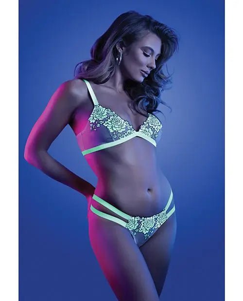Glow Night Vision Glow in the Dark Bralette & Cage Panty Fantasy Lingerie