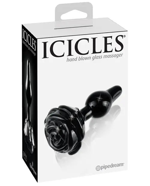 Hand Blown Glass Black Rose Butt Plug Pipedream