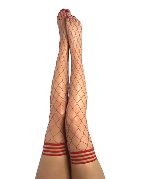 Kix'ies Claudia Large Net Fishnet Thigh Highs - Red Kix'ies