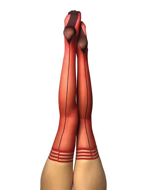 Kix'ies Monica Sheer Cuban Heel with Back Seam Thigh Highs - Red Kix'ies