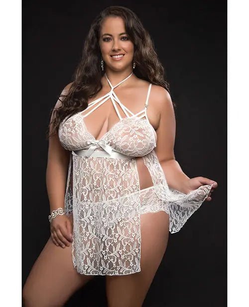 Lace Halter Babydoll with High Waist Strappy Panty SinSationes