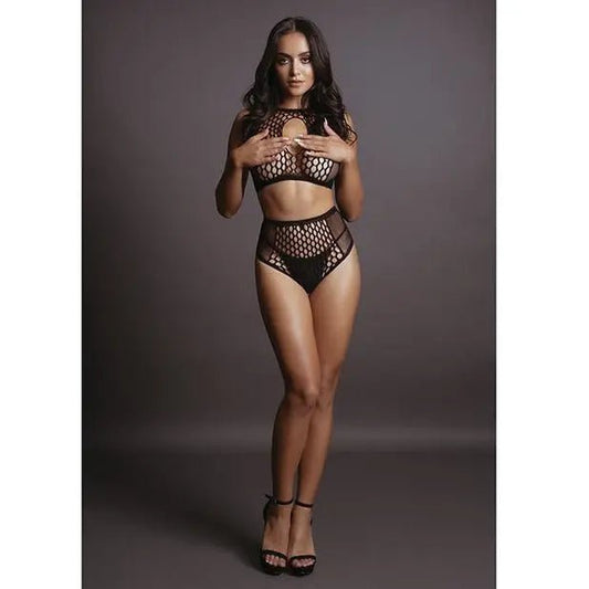 Le Desir Duo Net Key Hole Bra Set Black Shots