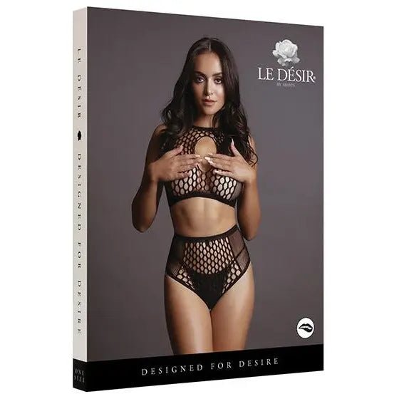 Le Desir Duo Net Key Hole Bra Set Black Shots