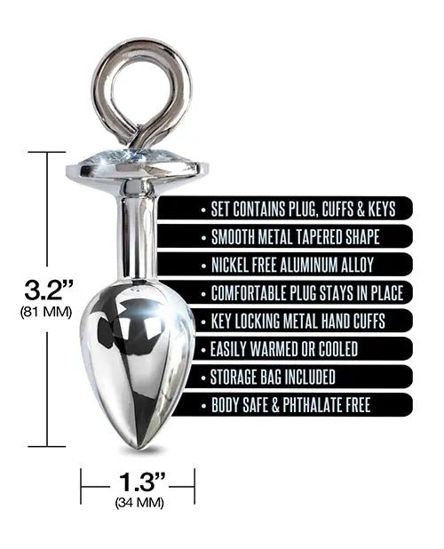 Nixie Metal Butt Plug with Inlaid Jewel & Cuff Set Nixie