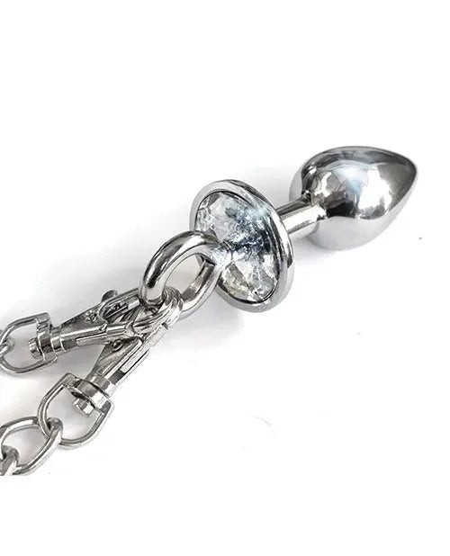 Nixie Metal Butt Plug with Inlaid Jewel & Cuff Set Nixie