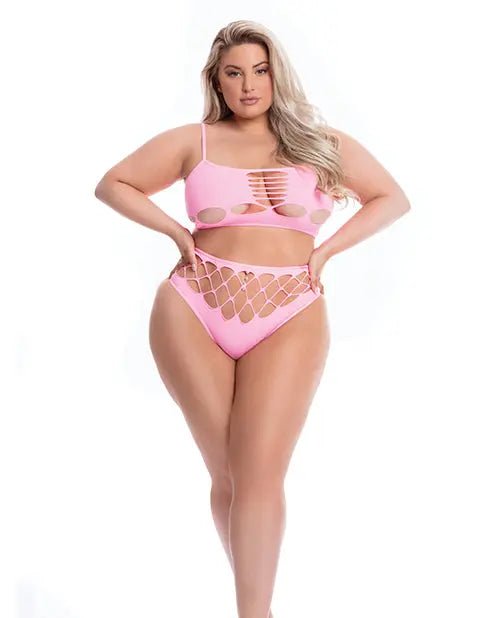 Pink Lipstick Neon Dreams Bra & High Waist Thong Pink Lipstick