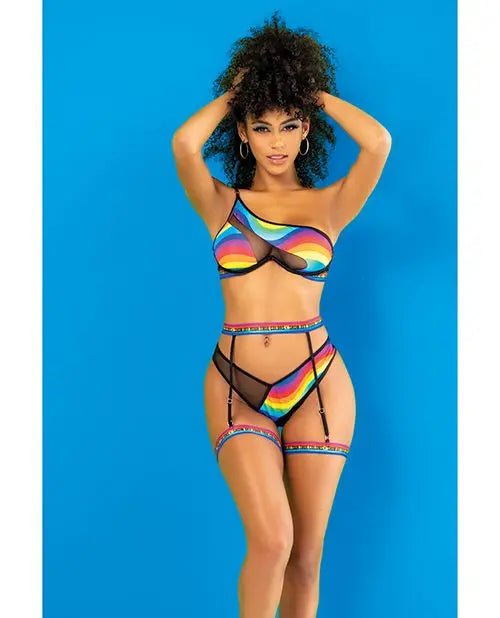 Pride One Shoulder Top, Garter Belt & Panty Passion Plug Pride One Shoulder Top, Garter Belt & Panty Passion Plug