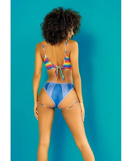 Rainbow Top & Strappy Micro Mini Shorts Chambray Prints Mapale