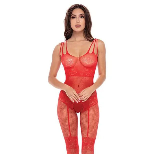 Rene Rofe All Heart Crotchless Bodystocking Red O/S Rene Rofe