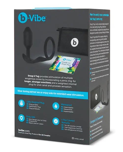 Snug & Tug Weighted Silicone & Penis Ring & Anal Plug- 128 g Black B-Vibe