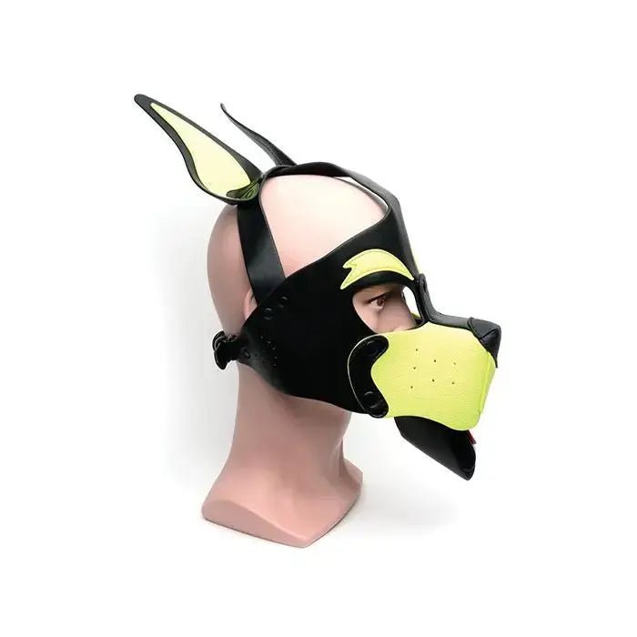 665 Playful Pup Hood - Pet Play Mask Black/Yellow 665