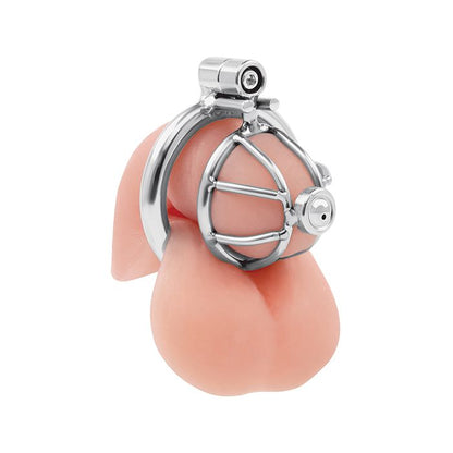 Stainless Steel Inverted Micro Chastity Cage with Urethral Straw Lockmaster