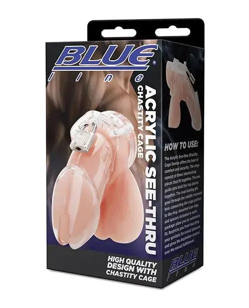 Blue Line Acrylic See-thru Chastity Cage Blue line