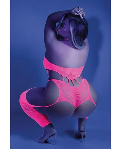 Glow Black Light Footless Teddy Bodystocking Neon Pink Fantasy Lingerie