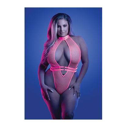 Glow Knockout Fishnet Teddy with Detachable Thong Fantasy Lingerie