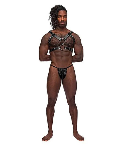 Leather Gemini Double Ring Harness Male Power
