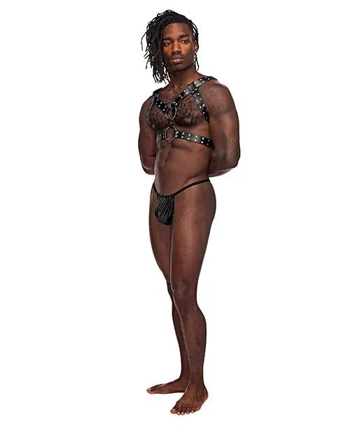 Leather Gemini Double Ring Harness Male Power