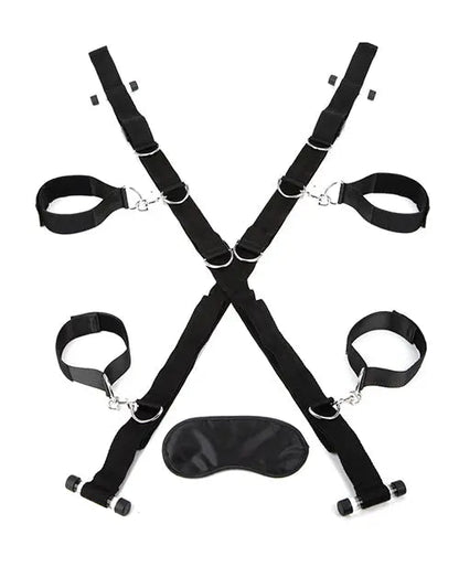 Over the Door Cross with 4 Universal Soft Restraint Cuffs LUX Fetish