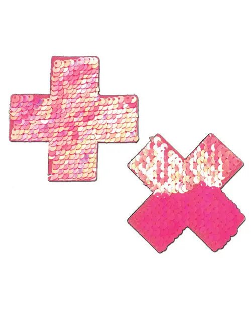 Pastease Color Changing Flip Sequins Cross - Hot Pink & Matte Pink Pasties