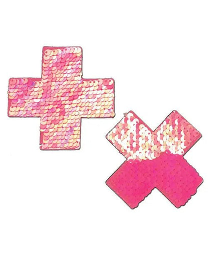 Pastease Color Changing Flip Sequins Cross - Hot Pink & Matte Pink Pasties