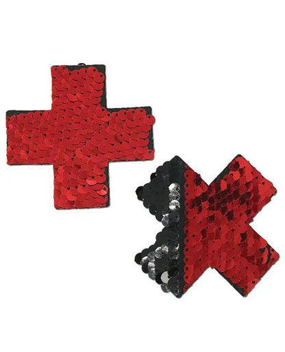 Pastease Color Changing Flip Sequins Cross - Red/Black Pasties