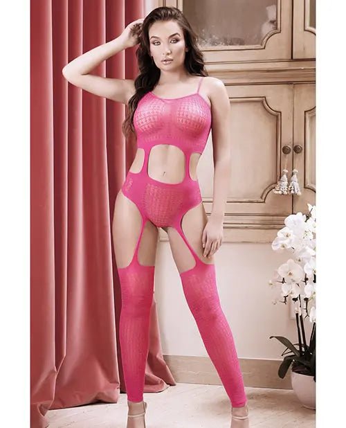 Sheer Afterglow Cut Out Teddy with Attached Footless Stockings Sheer