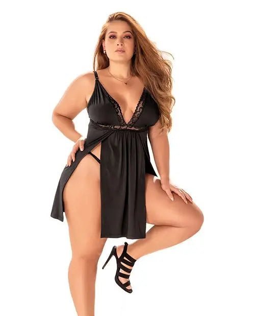 Stretch Babydoll with Lace & G-String - Nightwear Lingerie Mapale