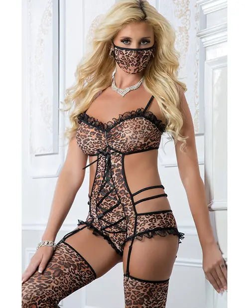 Teddy with Garters, Face Mask & Stockings Gold Leopard SinSationes