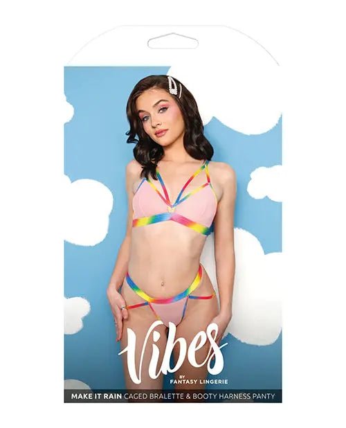 Vibes Make it Rain Caged Bralette & Panty with Booty Rainbow Lingerie Vibes