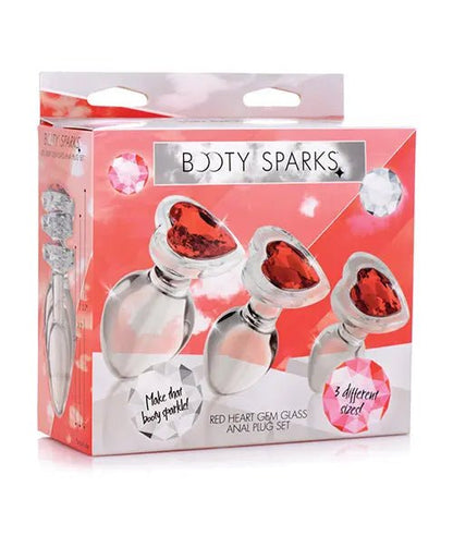Booty Sparks Red Heart Gem Glass Anal Plug Set or Singles Booty Sparks