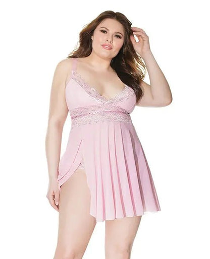 Crystal Pink Babydoll with Lightly Padded Cups & Thong SinSationes