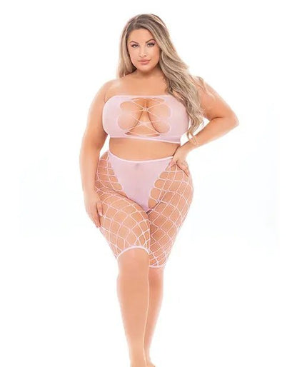 Empress Biker Short & Bandeau Top - Bodystocking Lingerie Pink Lipstick