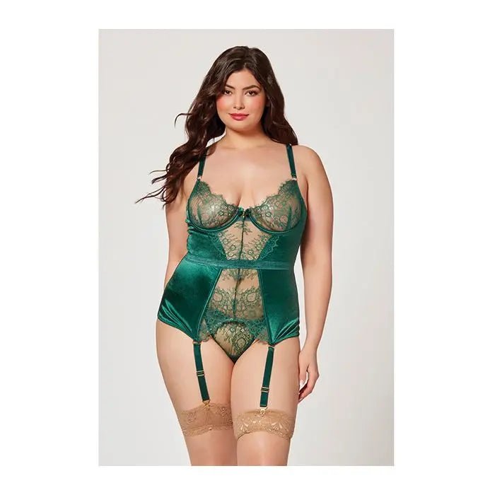 Holiday Lace & Satin Bustier with Removable Garters & G-String - Christmas Lingerie Seven till midnight