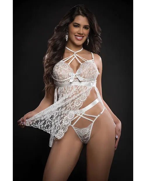 Lace Halter Babydoll with High Waist Strappy Panty SinSationes