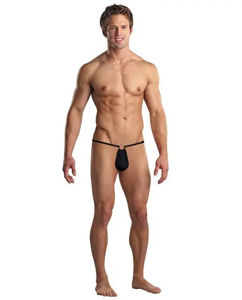 Male Power G-String w/Front Ring Black Male Power