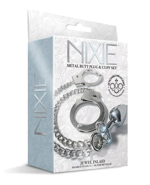 Nixie Metal Butt Plug with Inlaid Jewel & Cuff Set Nixie