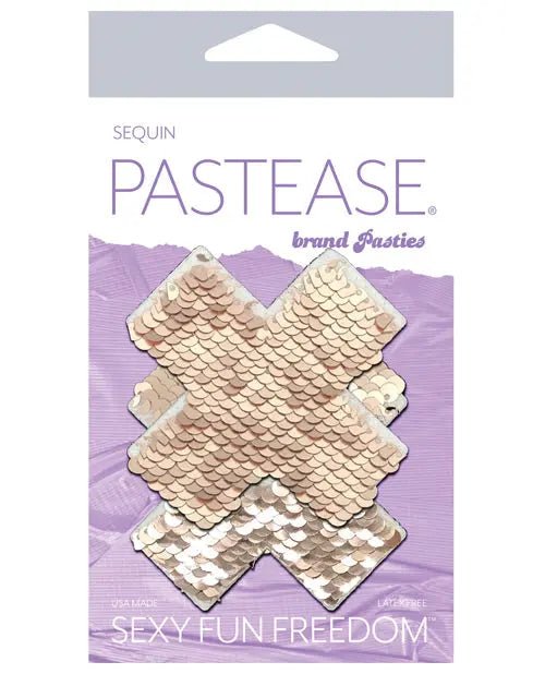 Pastease Color Changing Flip Sequins Cross - Rose Gold Shiny & Matte Flip Pasties